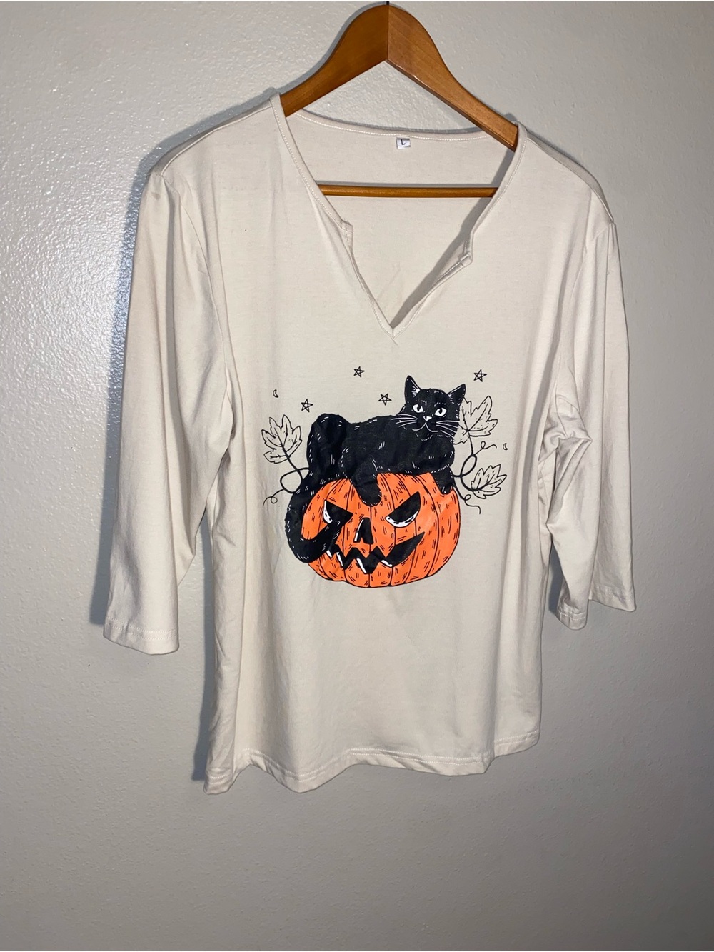 Halloween Black Cat on Pumpkin Graphic Top - Size L